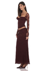 Lace Flare Maxi Skirt in Deep Wine