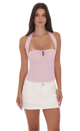 Halter Pinstripe Top In Pink