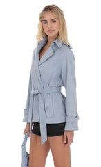 Suede Double Breasted Trench Coat in Sky Blue
