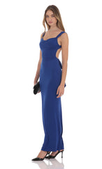 Open Back Bow Maxi Dress in Blue