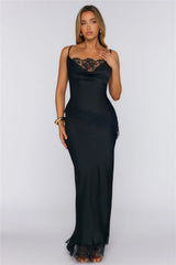 Charm Society Satin Lace Maxi Dress Black
