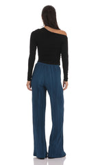Pleated Straight Pants in Blue