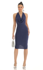 Cowl Neck Midi Dress in Blue