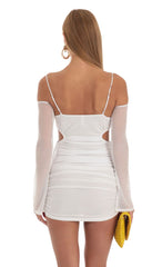 Ruched Cut Out Dress in White