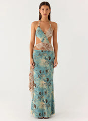 Rebel Beaded Maxi Dress - Aqua Blur