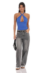 Faded Cutoff Jeans in Grey Denim