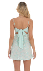 Sequin Embroidered Babydoll Dress in Seafoam