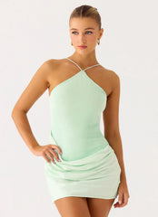 Keanu Cupro Mini Dress - Aqua