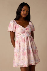 Fresh Florals Cream Floral Print Puff Sleeve Mini Dress