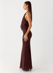 Haylan Sparkle Mesh Maxi Dress - Chocolate