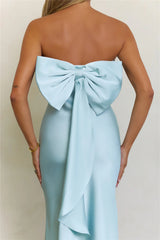 Soft Forever Mood Satin Strapless Maxi Dress Light Blue