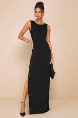 Significant Allure Black Slinky Knit Ruched Maxi Dress