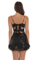 Sequin Ruffle Dress in Black