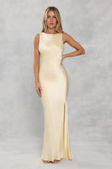 The Blaire Backless Satin Maxi Dress Yellow