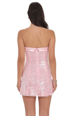 Satin Trim Sequin Dress in Pink
