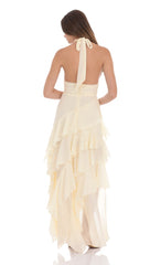 Asymmetrical Ruffle Maxi Dress in Ivory