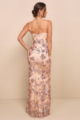 Shine Language Rose Gold Sequin Mermaid Maxi Dress
