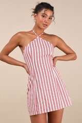 Madelia Pink Striped Halter Mini Dress