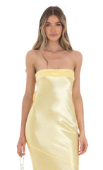 Strapless Satin Maxi Dress in Yellow