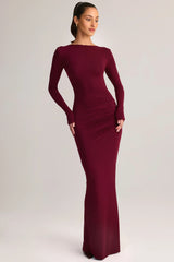 Modal Ruched Backless Maxi Dress in Wine