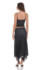 Polka Dot Asymmetrical Maxi Skirt in Black