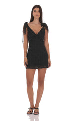 Textured Floral V-Neck Dress in Black