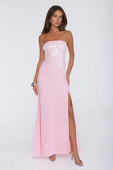 Shine Into Midnight Strapless Sequin Maxi Dress Pink
