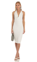 Cowl Neck Midi Dress in White