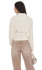 Belted Short Trench Coat in Ivory