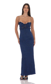 Lace Cutout Maxi Dress in Blue