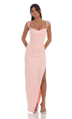 Draped Lace Maxi Dress in Pink
