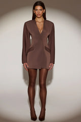 Single-Breasted Blazer Mini Dress in Chocolate Brown
