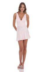 Satin V-Neck Corset Dress in Pink