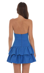 Strapless Corset Ruffle Dress in Blue