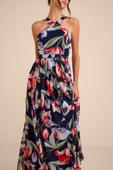 Lilja Navy Blue Floral Print Maxi Dress