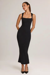 Modal Square-Neck Bodycon Midi Dress in Black
