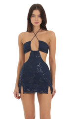 Sequin Cutout Dress in Blue