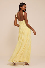 Evaluna Light Yellow Plisse Maxi Dress