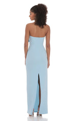 Bow Cutout Strapless Maxi Dress in Blue