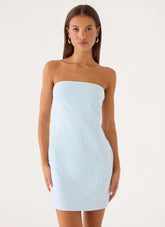 Reinna Cotton Strapless Mini Dress - Baby Blue Stripe