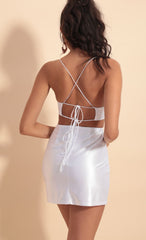 Cutout Satin Dress in White