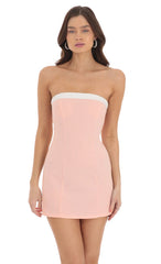 White Trim Strapless Dress in Pink
