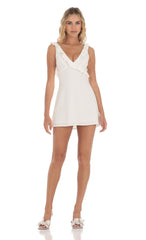 Ruffle V-Neck Dress in White