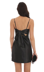 Satin Sweetheart Neck Dress in Black