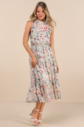 In My Dreams Sage Floral Print Midi Dress