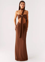 Olive Bloom Maxi Dress - Chocolate