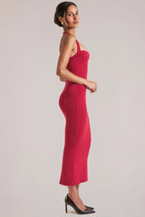 Halterneck Midaxi Dress in Cherry Red