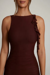 Backless Ruffle Detailing Mini Dress in Brown