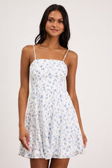 So Effortless White Floral Print Swiss Dot Tie-Back Mini Dress