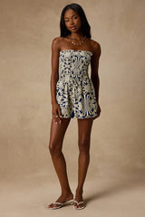 Indie Navy Boho Print Smocked Romper